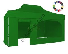 CLK 3x4,5 Katlanabilir Tente Gazebo Portatif Çadır 30 mm 3 Yan Kapalı 1 Yan Kapı ve Pencereli