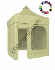 CLK 2x2 40mm Alüminyum Katlanabilir Tente Gazebo Çadır 3 Yan Kapalı 1 Yan Kapı ve Pencereli