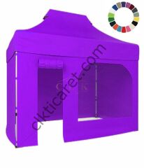 CLK 2x3 40mm Alüminyum Katlanabilir Tente Gazebo Çadır 3 Kenar Kapalı 1 Kenar Kapı Pencereli