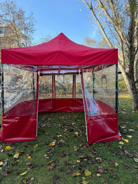 CLK 3x3 30 mm Profil Kış Bahçesi Karavan Çadırı Şeffaf Brandalı Gazebo Katlanır Çadır Portatif Tente